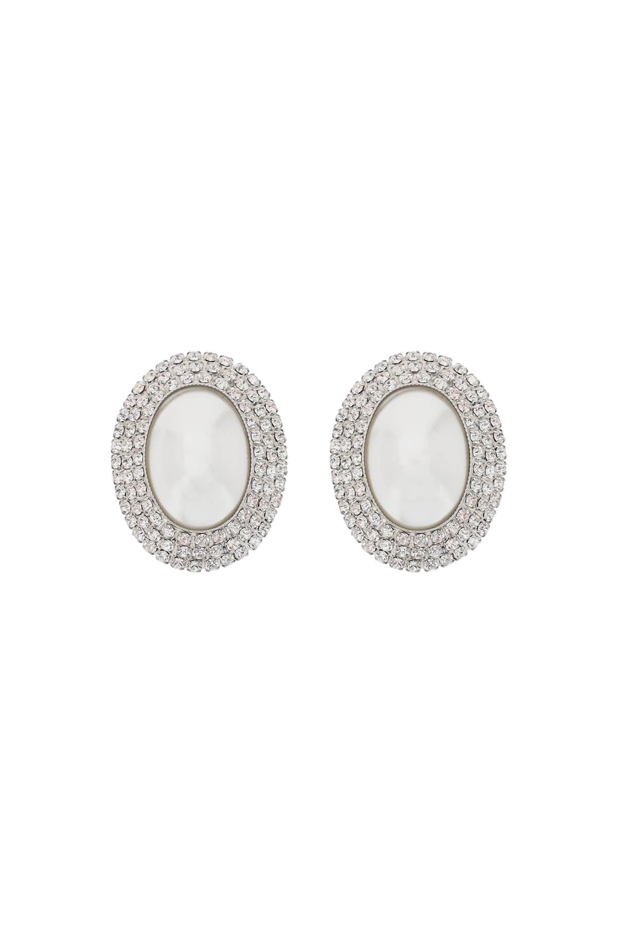 Alessandra Rich Oval Earrings With Pearl And Crystals   Silver