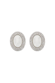 Alessandra Rich Oval Earrings With Pearl And Crystals   Silver