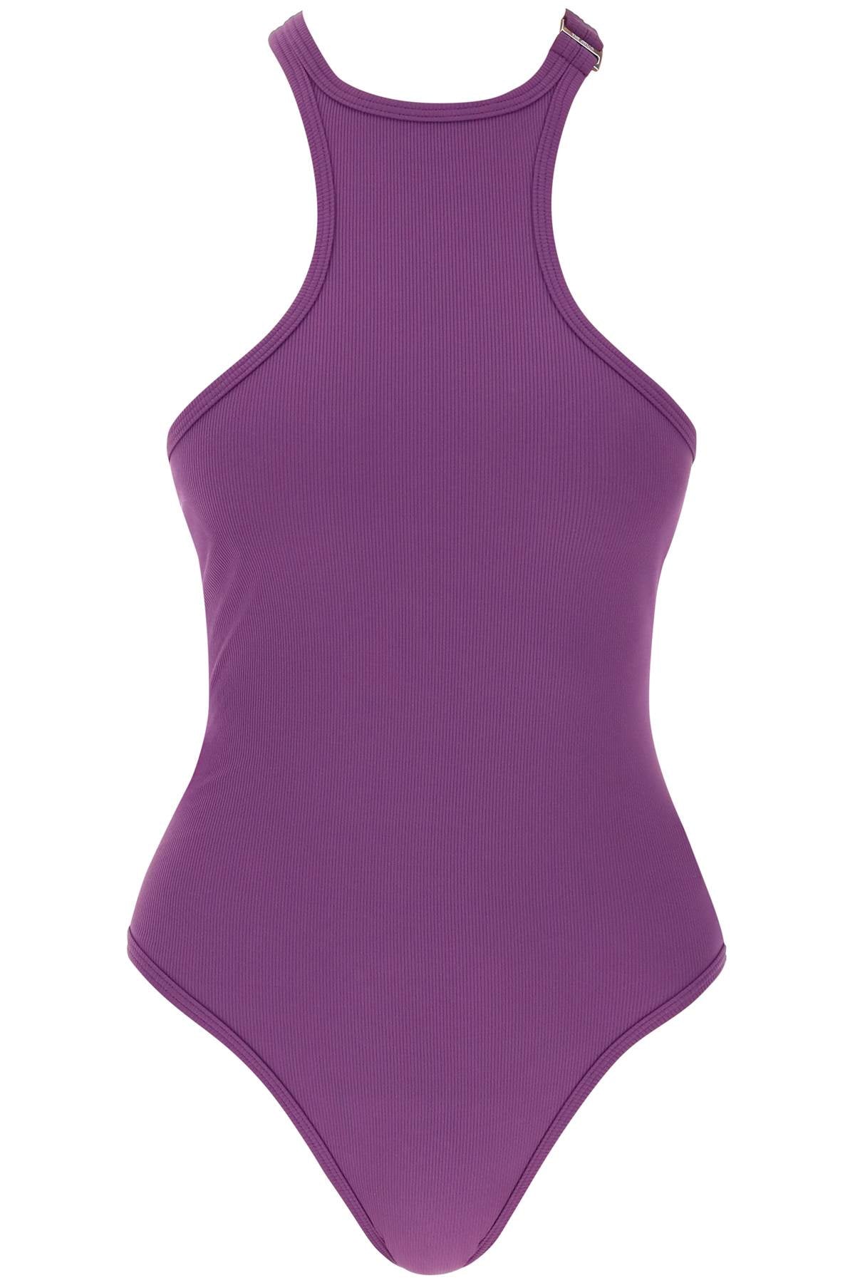 The Attico Ribbed Lycra One Piece Swims   Purple