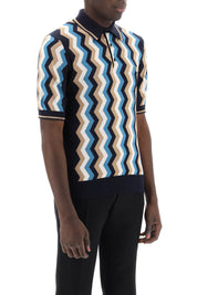 Dolce & Gabbana Silk Polo Shirt With Zigzag In   Blue