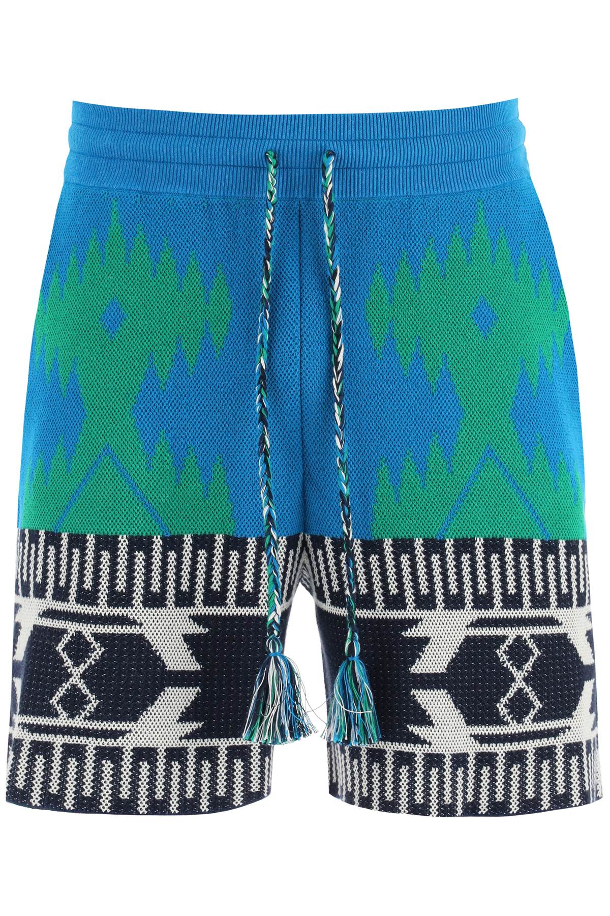 Alanui Jacquard Cotton Icon Shorts   Light Blue