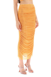 Self Portrait Draped Pencil Skirt With Rhinestones   Orange