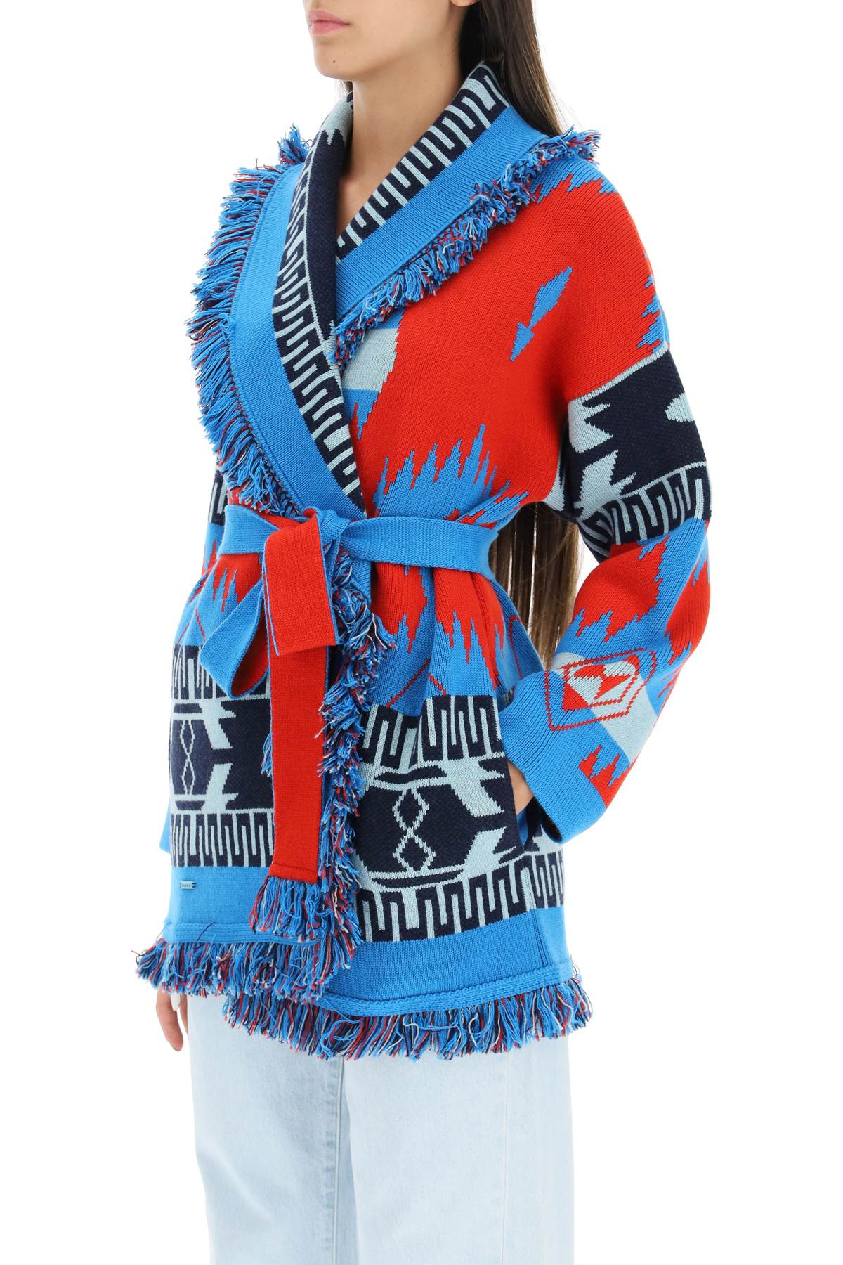 Alanui Icon Cardigan In Jacquard Cashmere   Blue