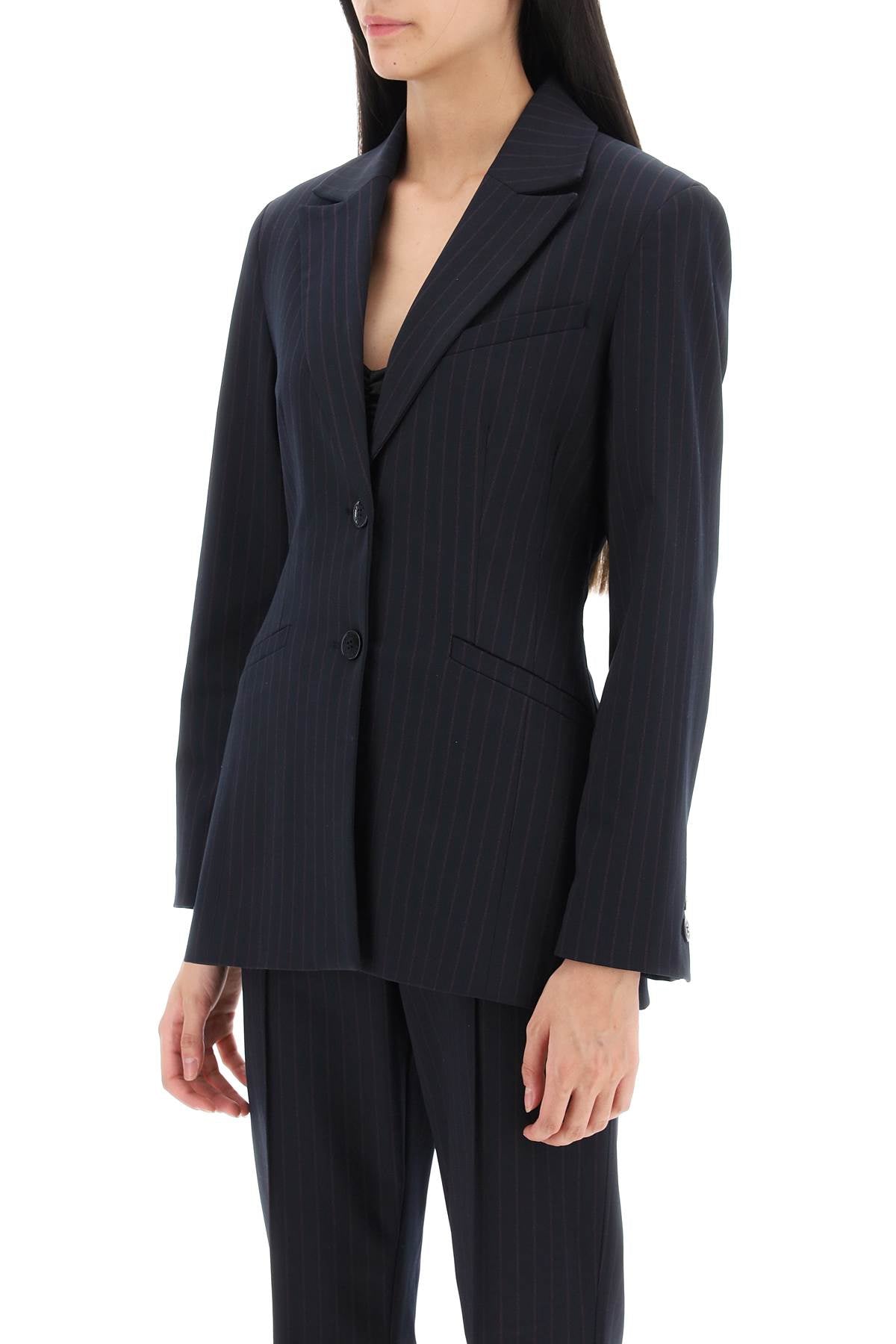 Ganni Single Breasted Pinstriped Blazer   Blue