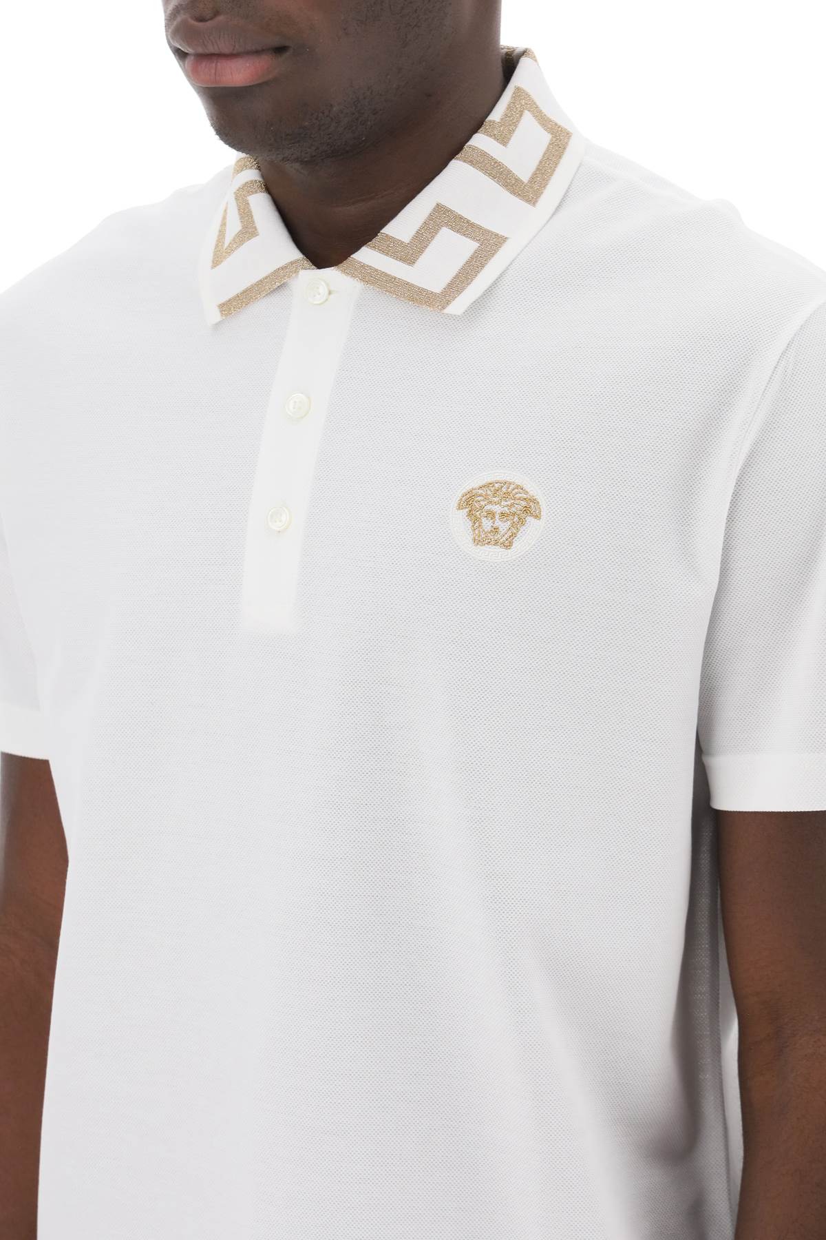 Versace Polo Shirt With Greca Collar   White