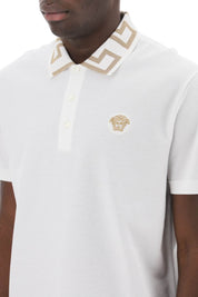 Versace Polo Shirt With Greca Collar   White