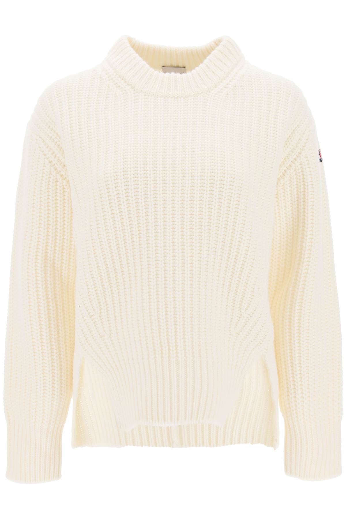 Moncler Crew Neck Sweater In Carded Wool   White