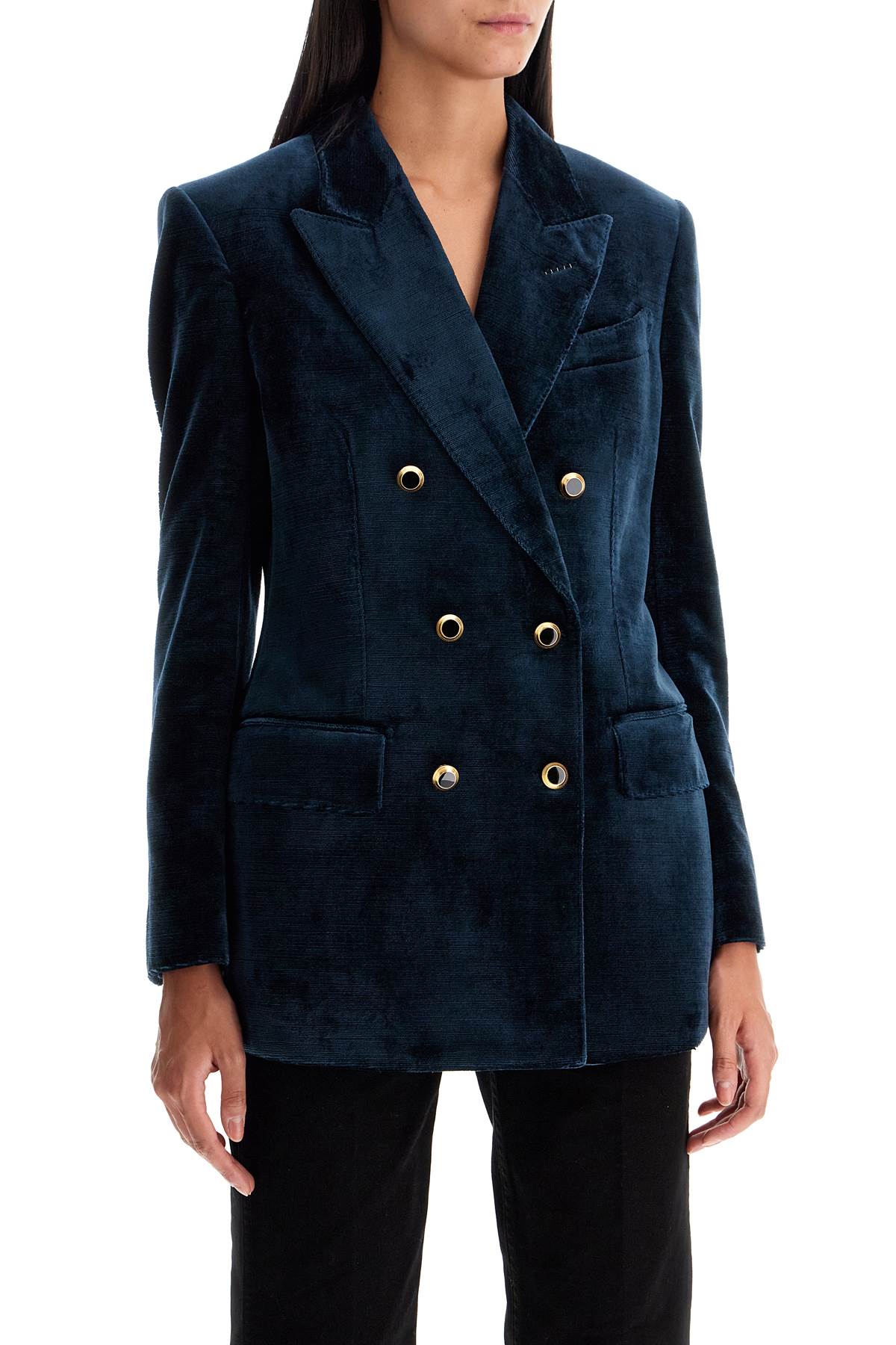 Tom Ford Wallis Velvet Double Breasted Jacket   Blue