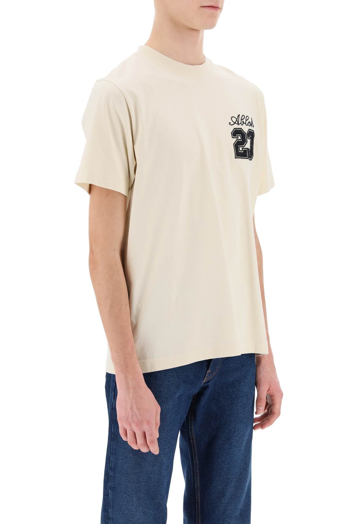 Off White Crew Neck T Shirt With 23 Logo   Beige