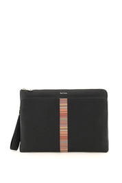 Paul Smith Signture Stripe Leather Pouch   Black