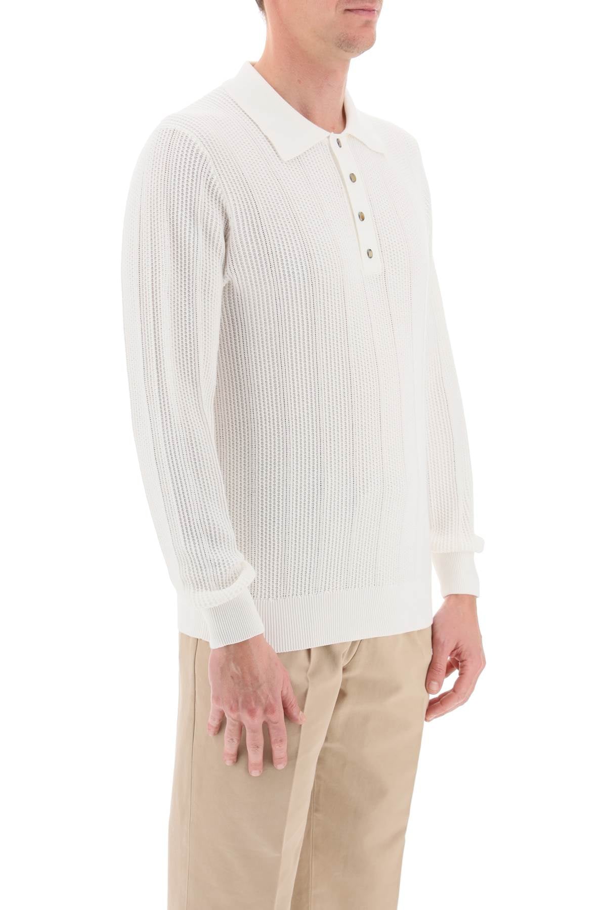 Brunello Cucinelli Long Sleeved Knitted Polo Shirt   White