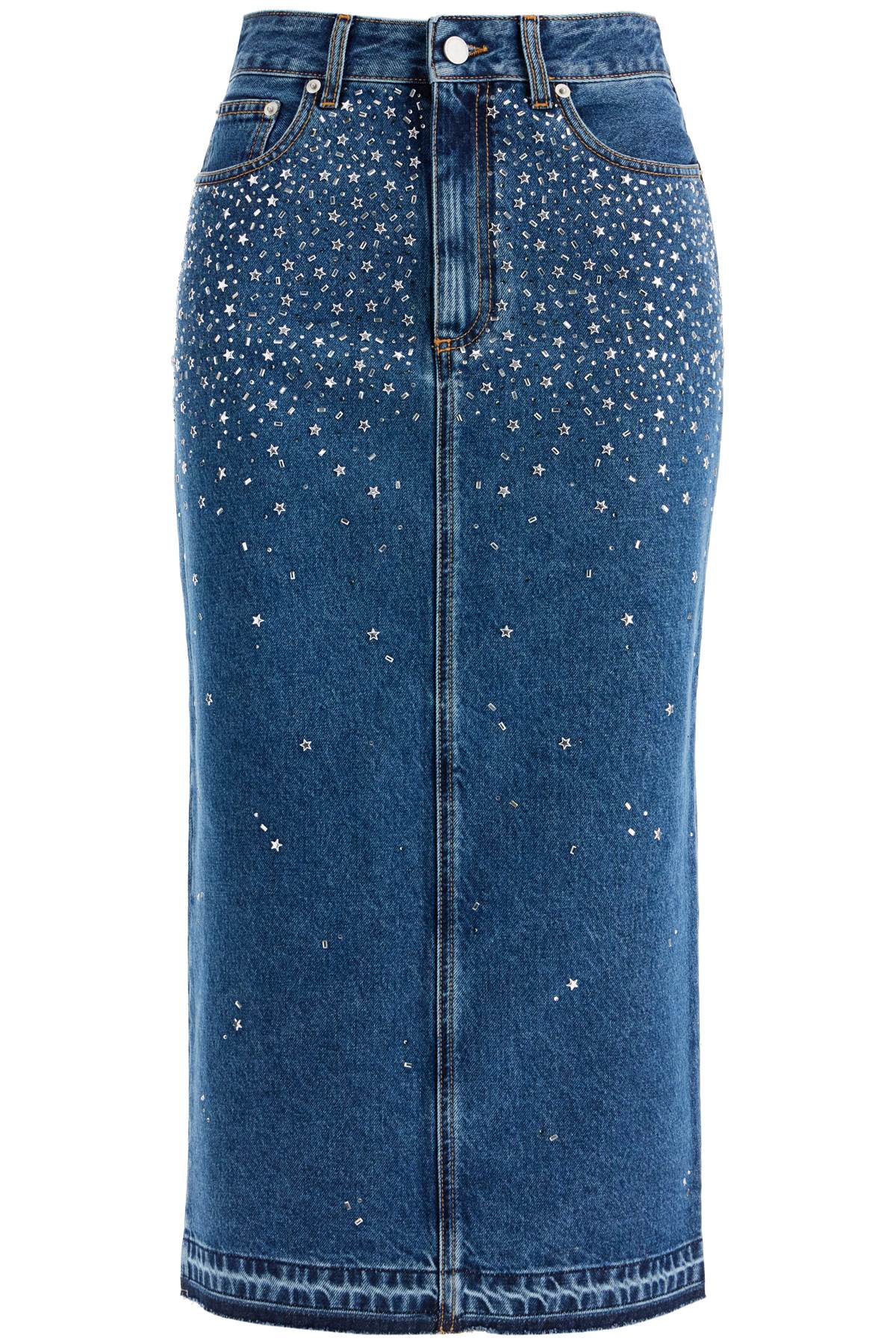 Alessandra Rich Replace With Double Quotedenim Midi Skirt With Rhin   Blue