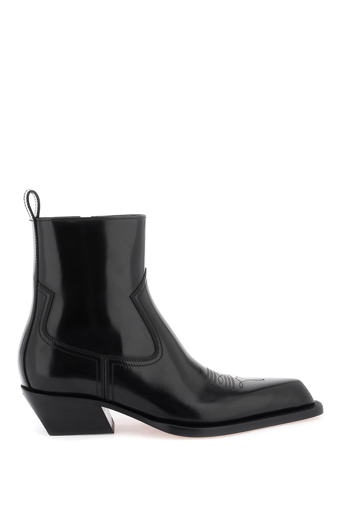 Off White Leather Texan Ankle Boots   Black