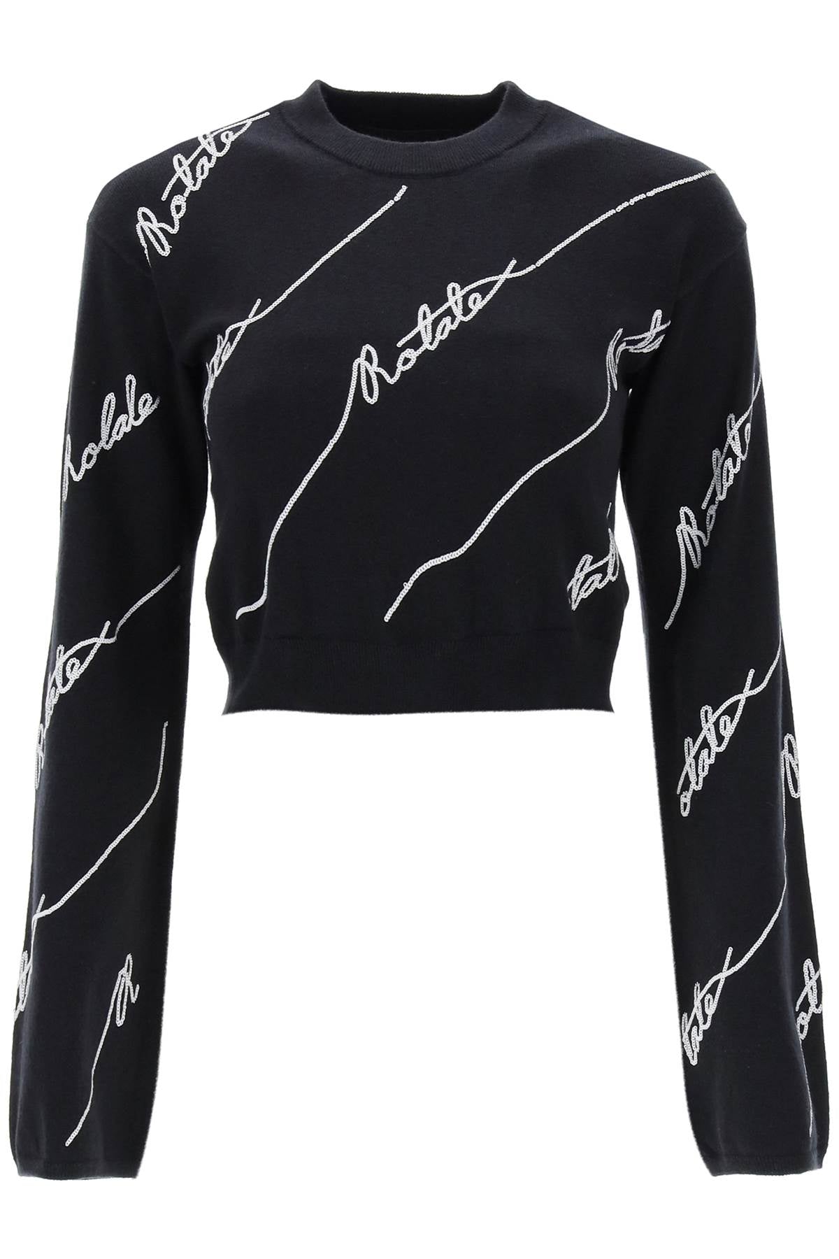 Rotate Sequined Logo Cropped Sweater   Black