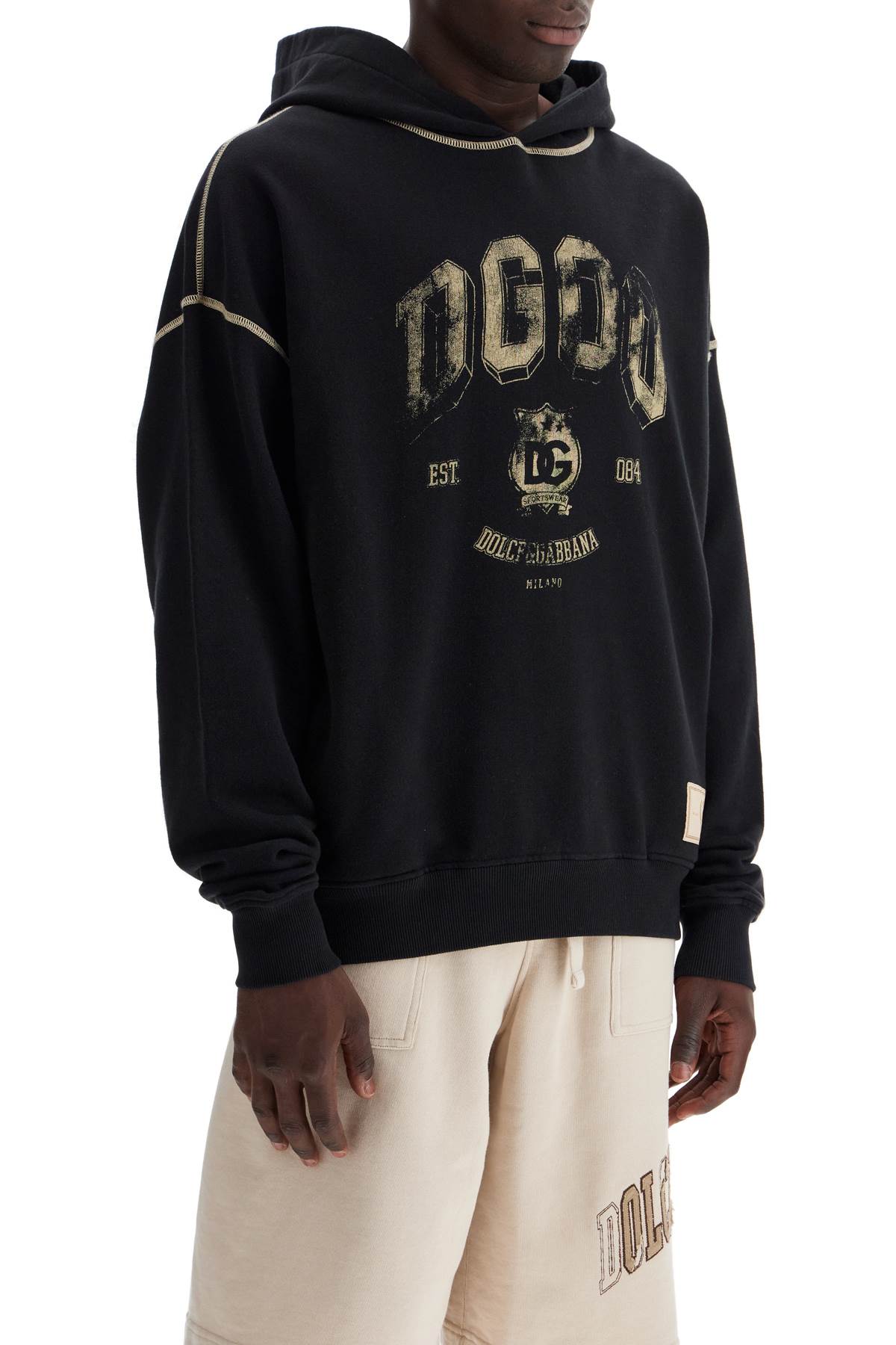 Dolce & Gabbana Oversized Hoodie With Hood And Logo Print   Black