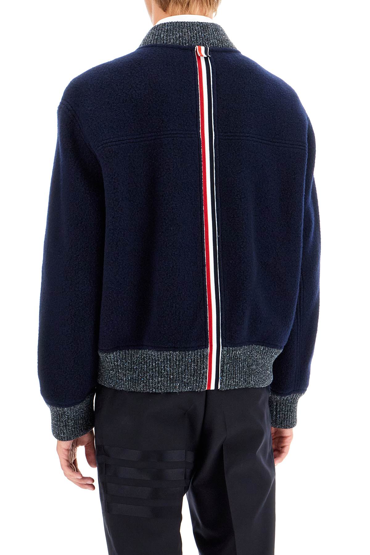 Thom Browne Woolen Fleece Bomber Jacket   Blue