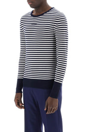 Dolce & Gabbana Lightweight Striped Wool Pullover Sweater   White