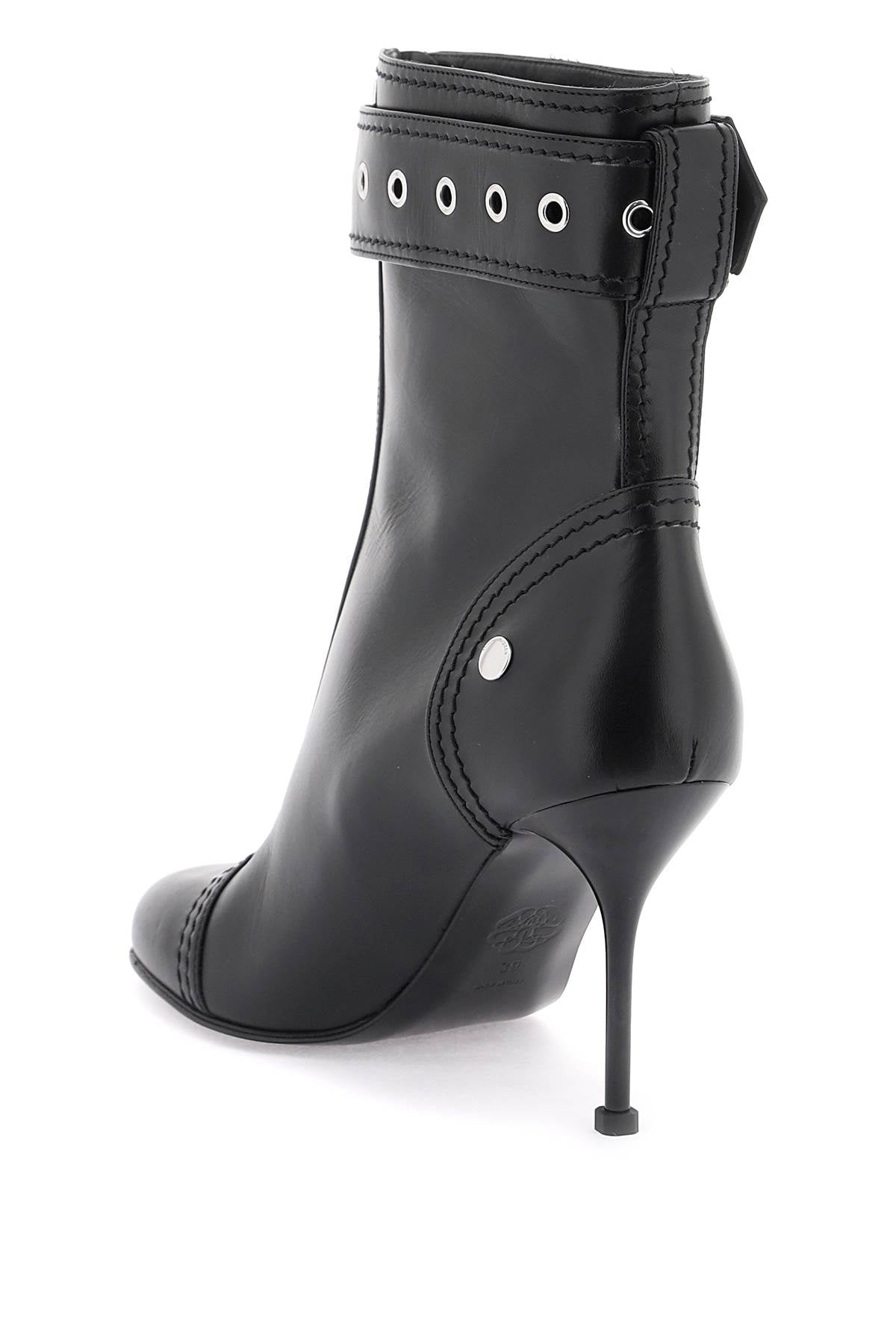 Alexander Mcqueen Leather Ankle Boots With Buckle   Black