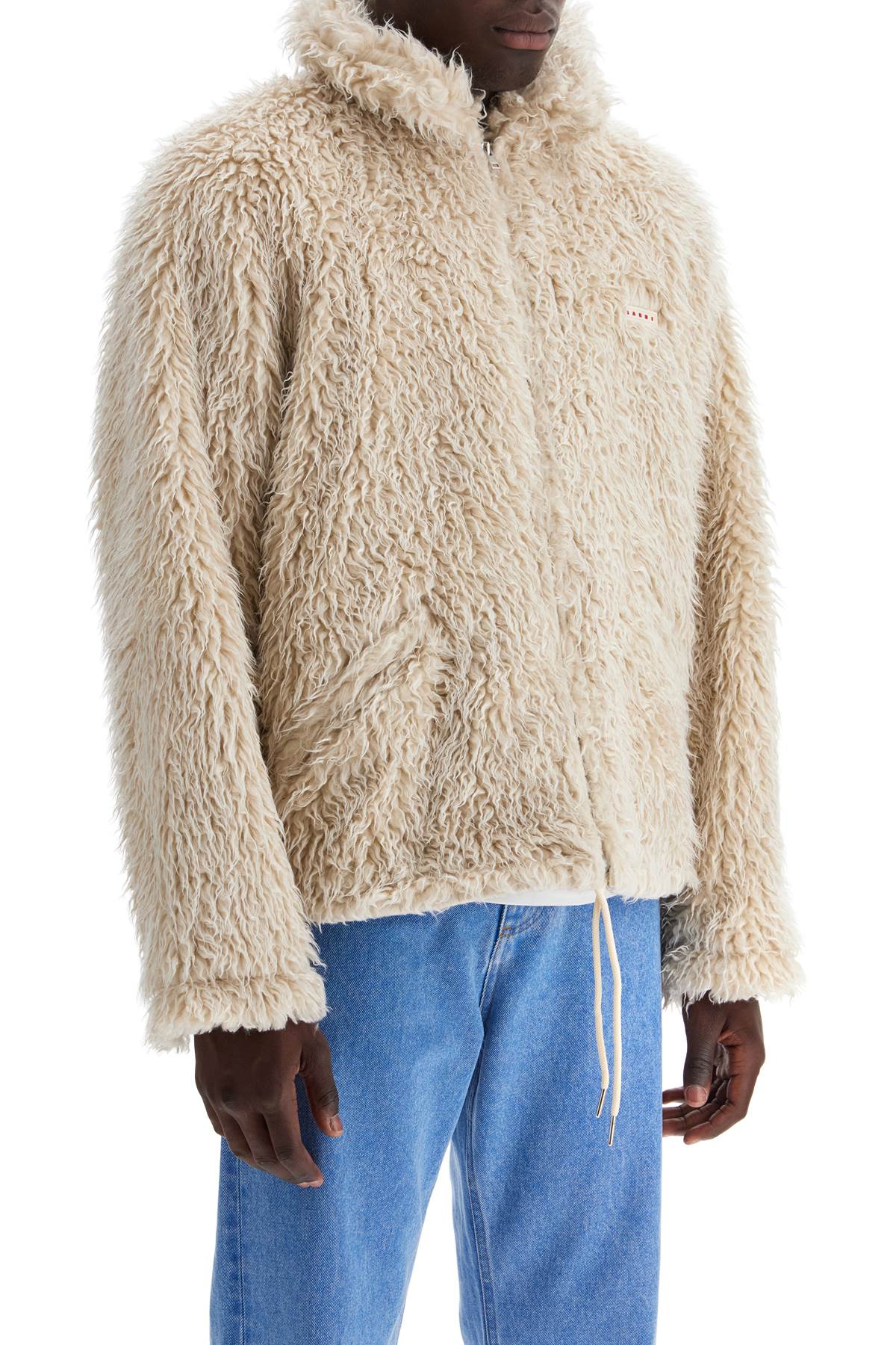 Marni Faux Fur Jacket With Removable Hood.   Neutral