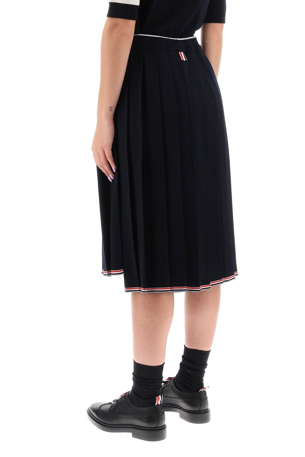 Thom Browne Knitted Pleated Midi Skirt   Blue