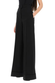 Moschino Cuffed Palazzo Trousers In Wool Gabardine   Black