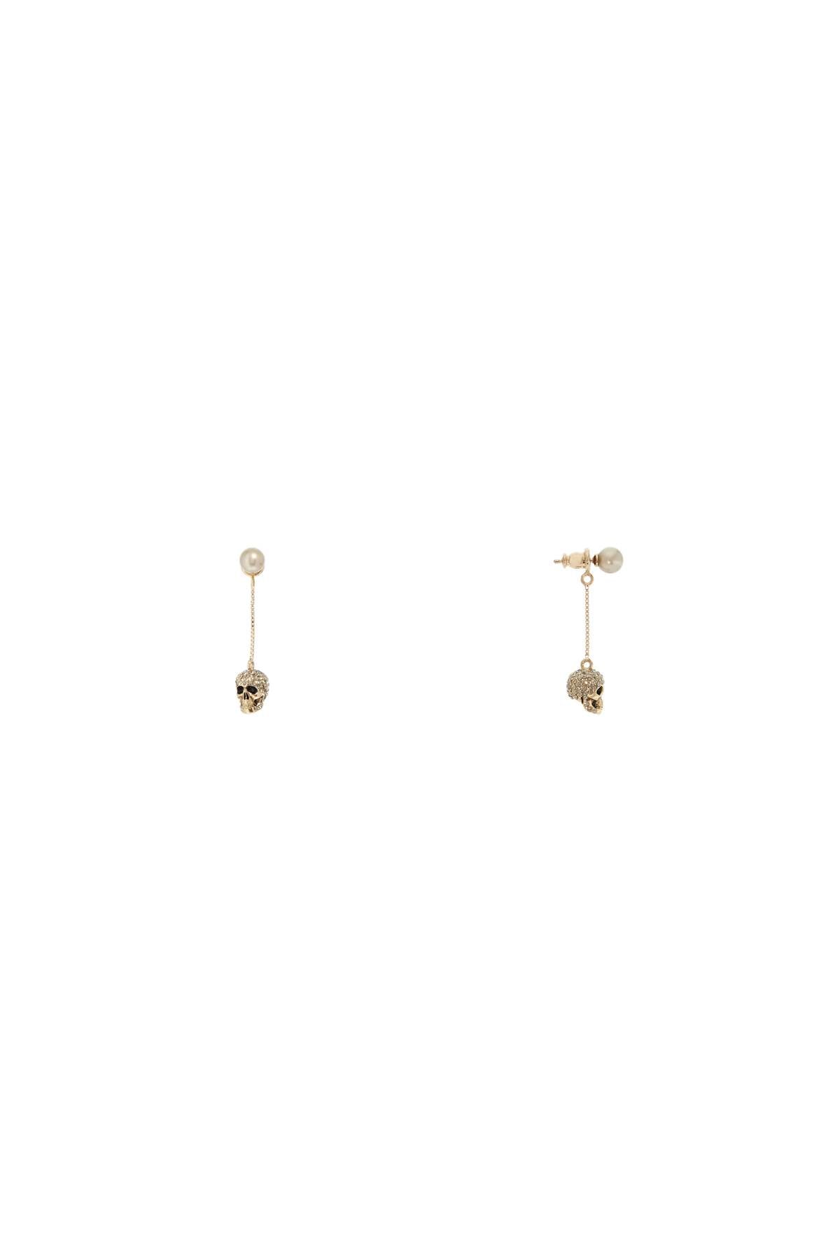 Alexander Mcqueen Skull Earrings With Pavé And Chain   Gold