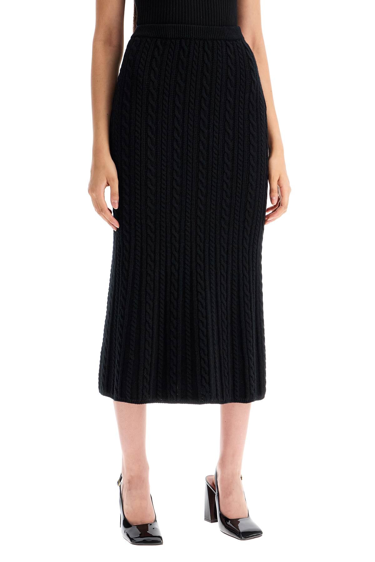 Alessandra Rich Replace With Double Quoteknitted Midi Skirt With Cable Knit   Black