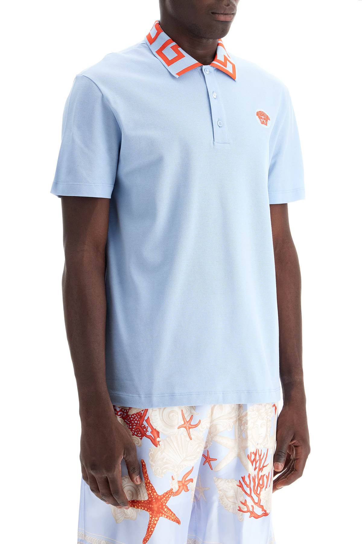 Versace Medusa Greca Polo Shirt   Light Blue