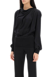 Alexander Mcqueen Draped Blouse In Satin   Black