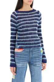 Marni Striped Cotton And Mohair Pullover   Blue