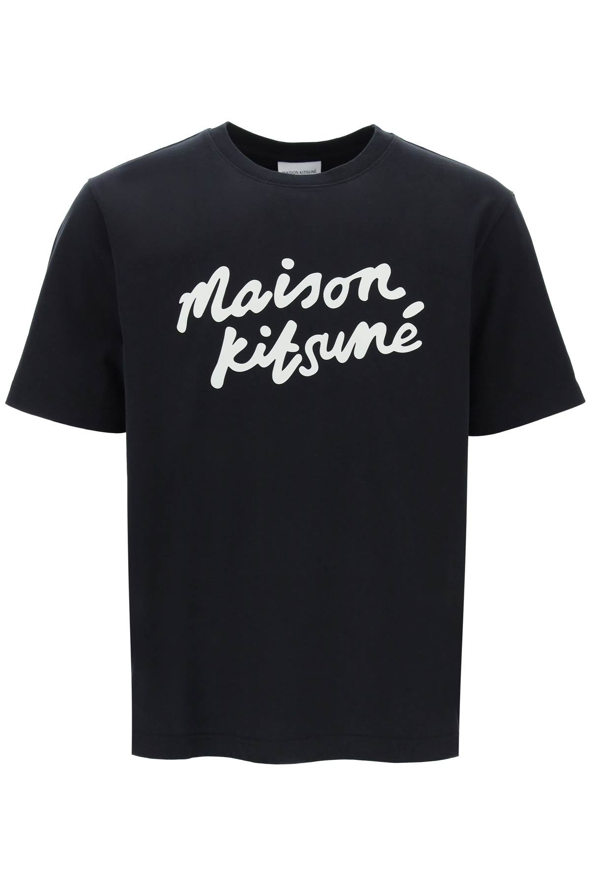 Maison Kitsune T Shirt With Logo In Handwriting   Black