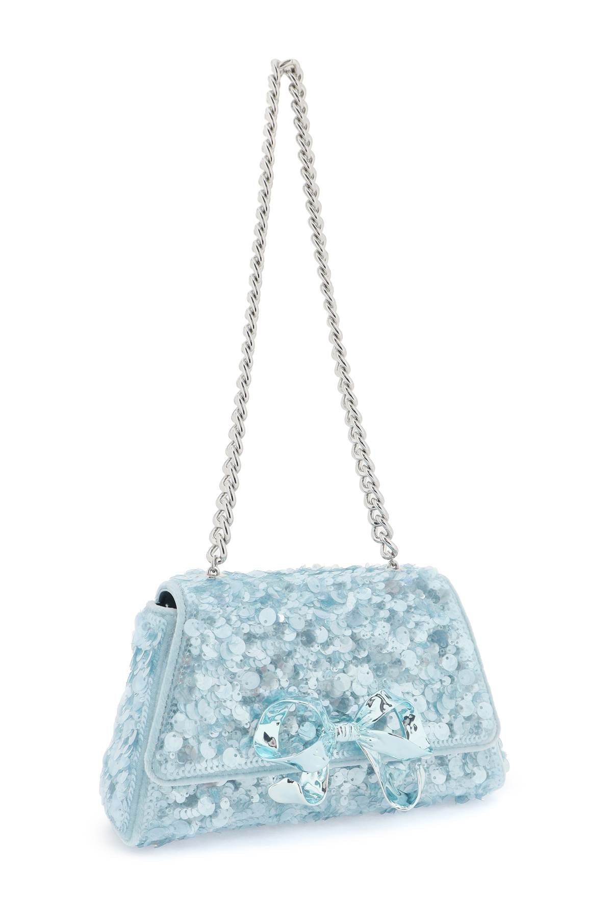 Self Portrait Sequined Bow Mini Shoulder Bag   Light Blue