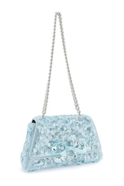 Self Portrait Sequined Bow Mini Shoulder Bag   Light Blue