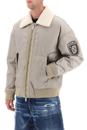 Dsquared2 Padded Bomber Jacket With Collar In Lamb Fur   Grey