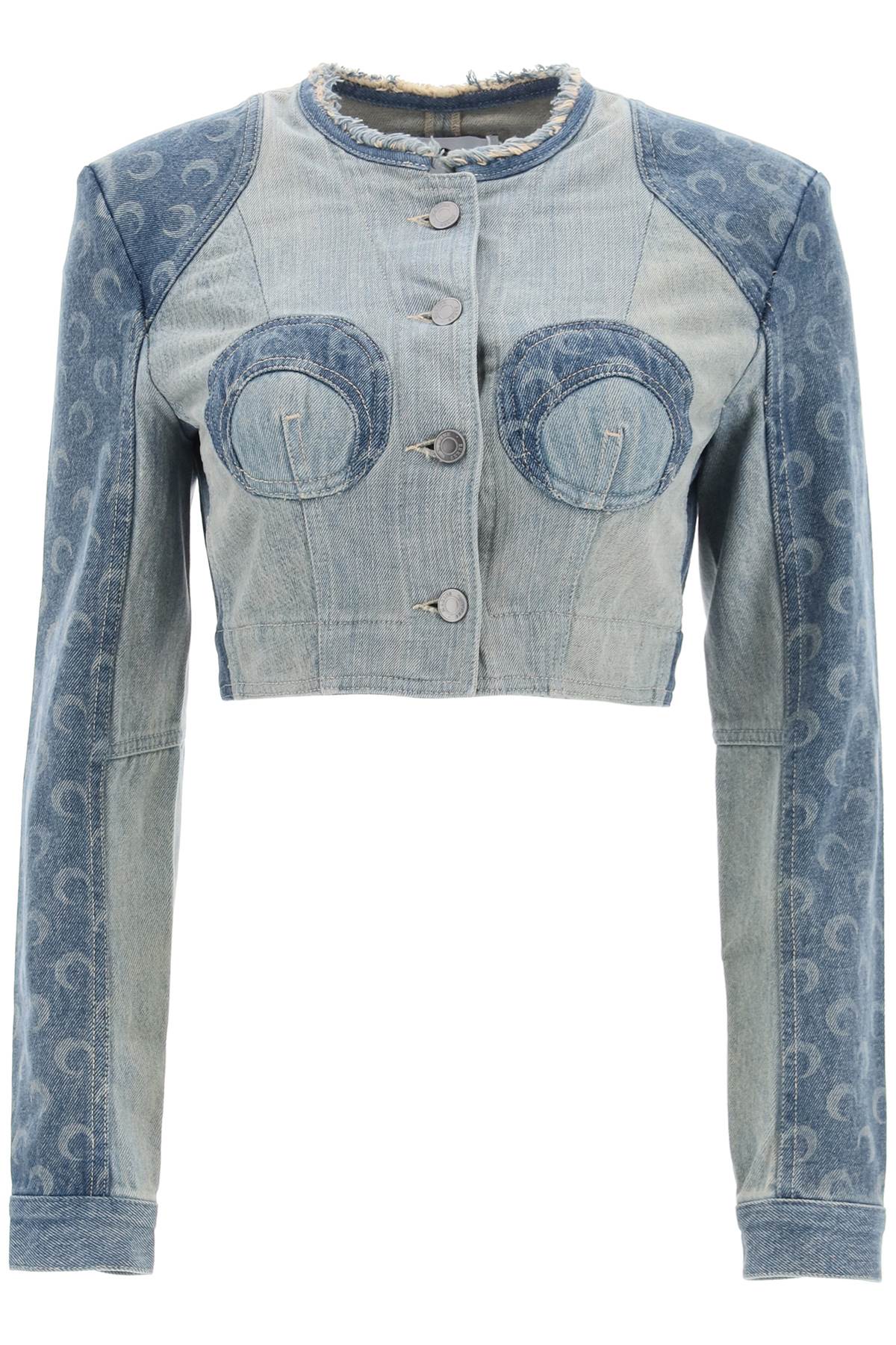 Marine Serre Regenerated Denim Cropped Jacket   Blue