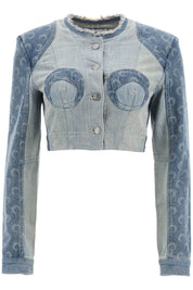 Marine Serre Regenerated Denim Cropped Jacket   Blue