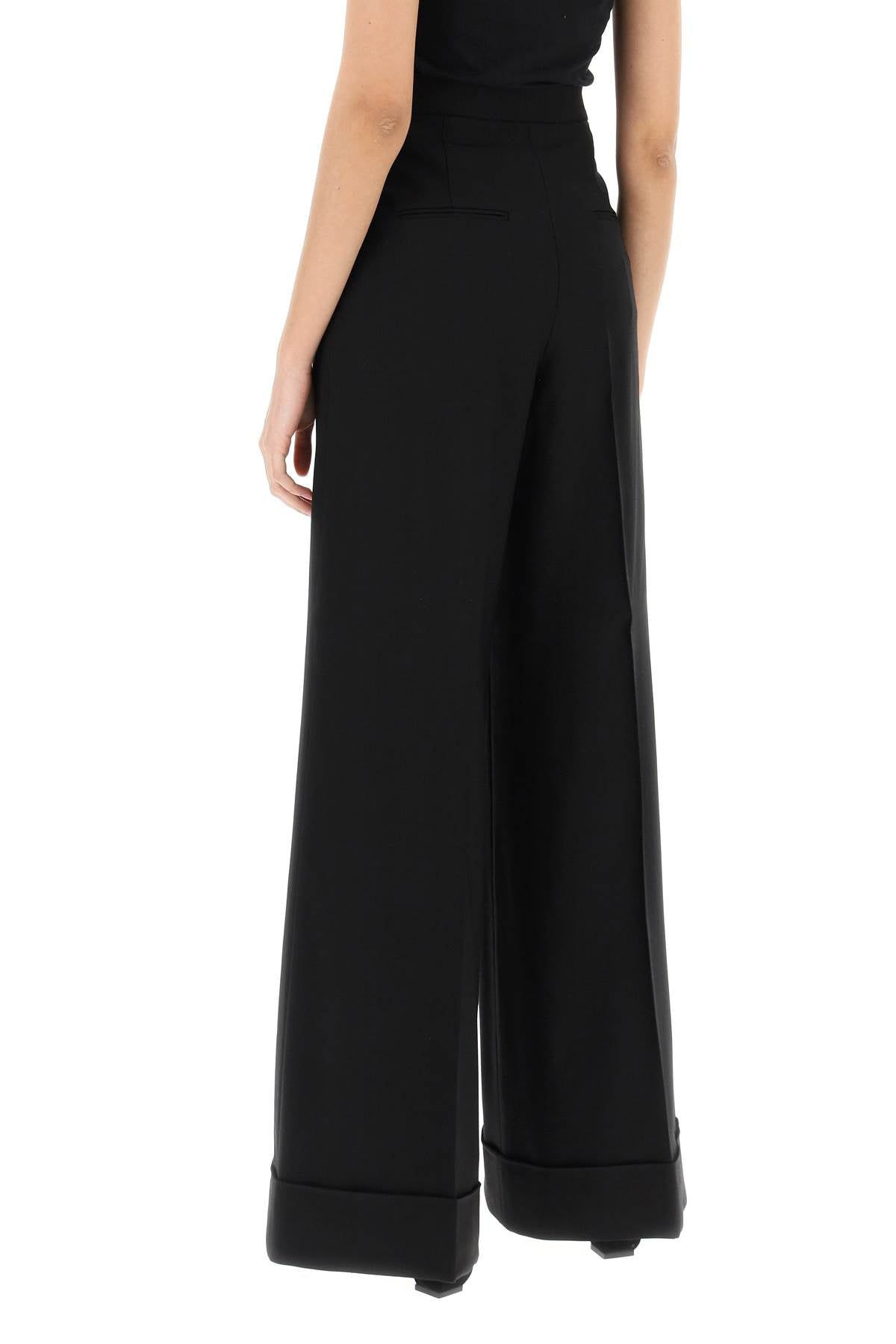 Moschino Cuffed Palazzo Trousers In Wool Gabardine   Black