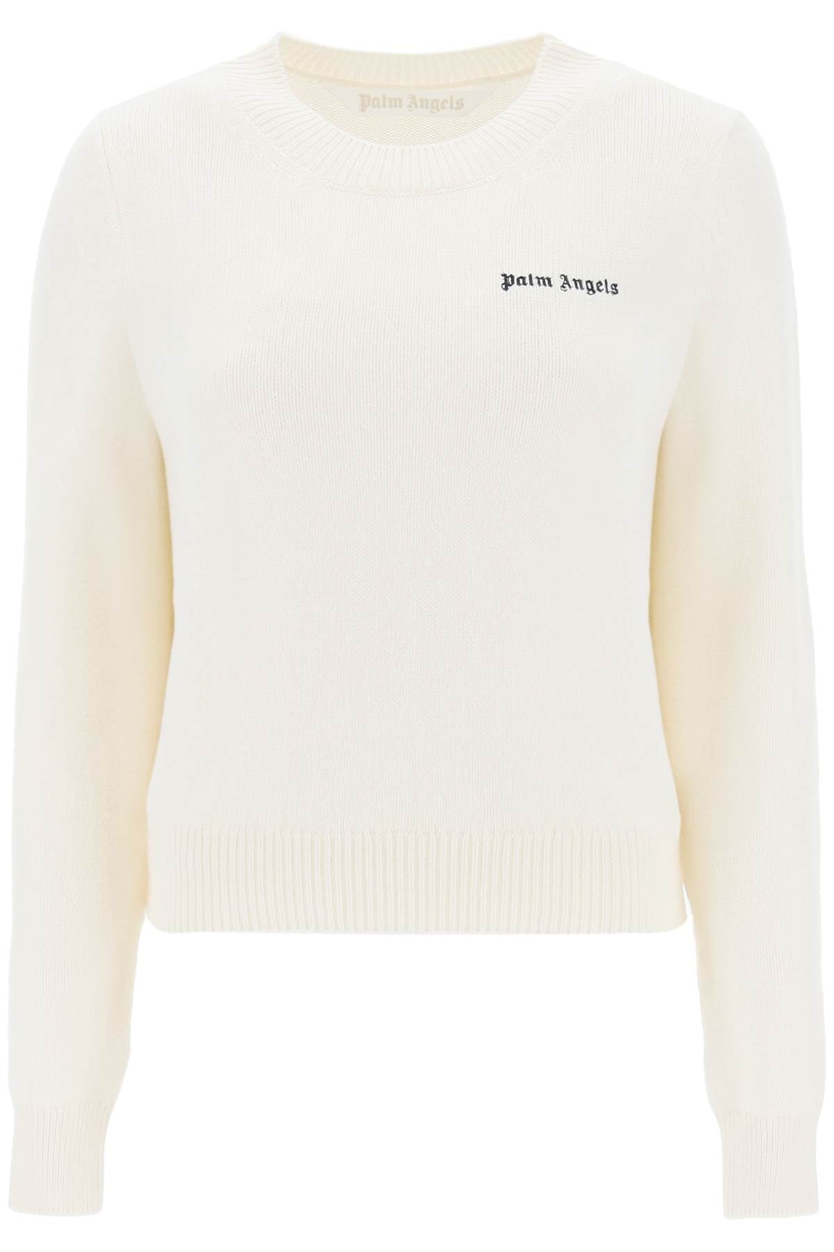 Palm Angels Cropped Sweater With Logo Embroidery   White