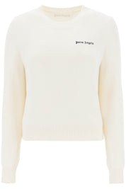 Palm Angels Cropped Sweater With Logo Embroidery   White