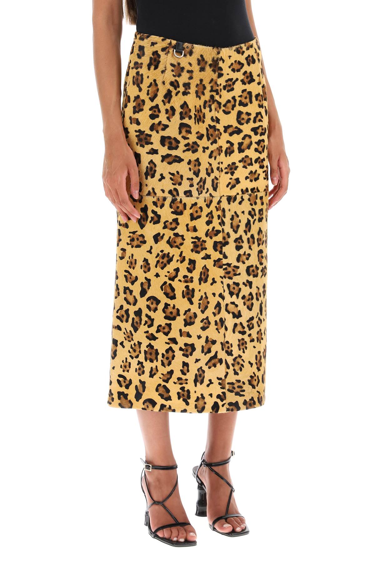 Saks Potts 'Carolyn' Midi Skirt In Leopard Ponyskin   Beige