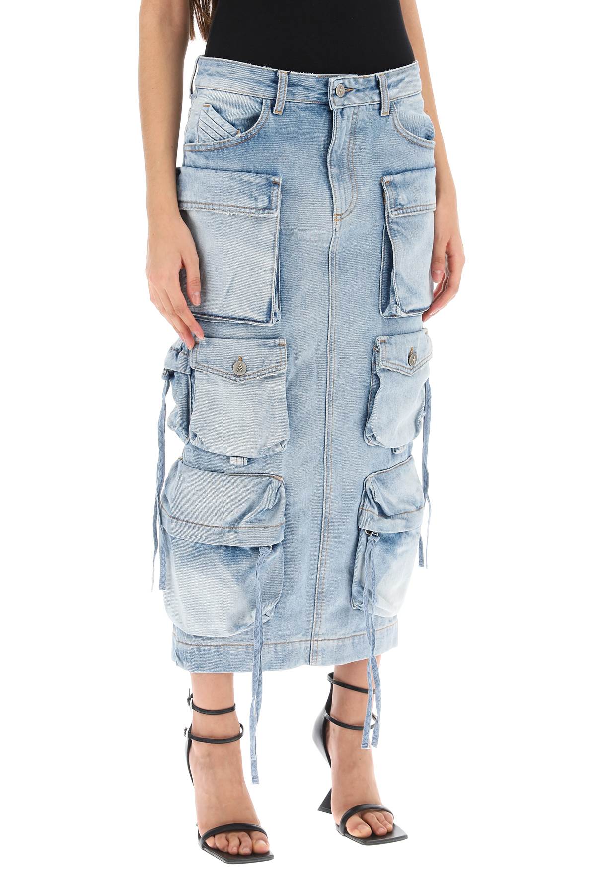 The Attico Cargo Denim Skirt   Light Blue