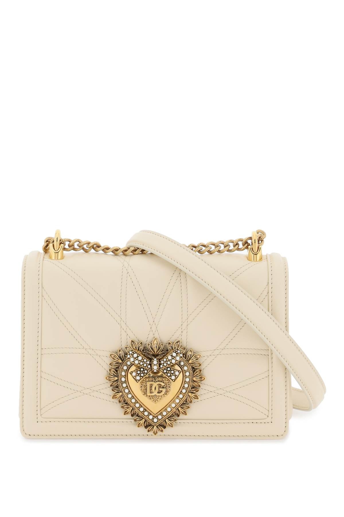 Dolce & Gabbana Medium Devotion Bag In Quilted Nappa Leather   White