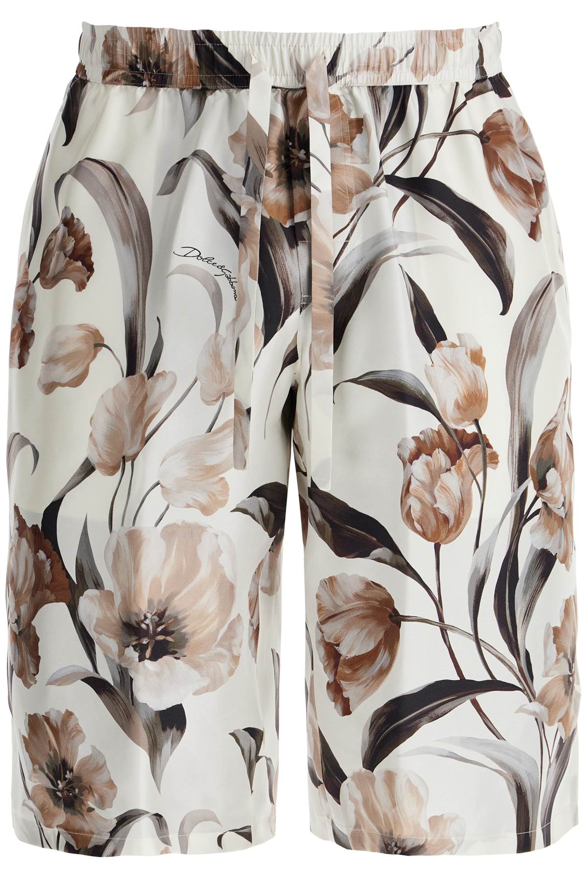 Dolce & Gabbana Silk Bermuda Shorts With Floral Print Set   White