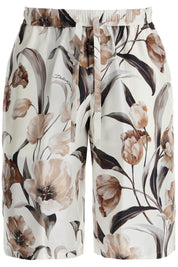 Dolce & Gabbana Silk Bermuda Shorts With Floral Print Set   White