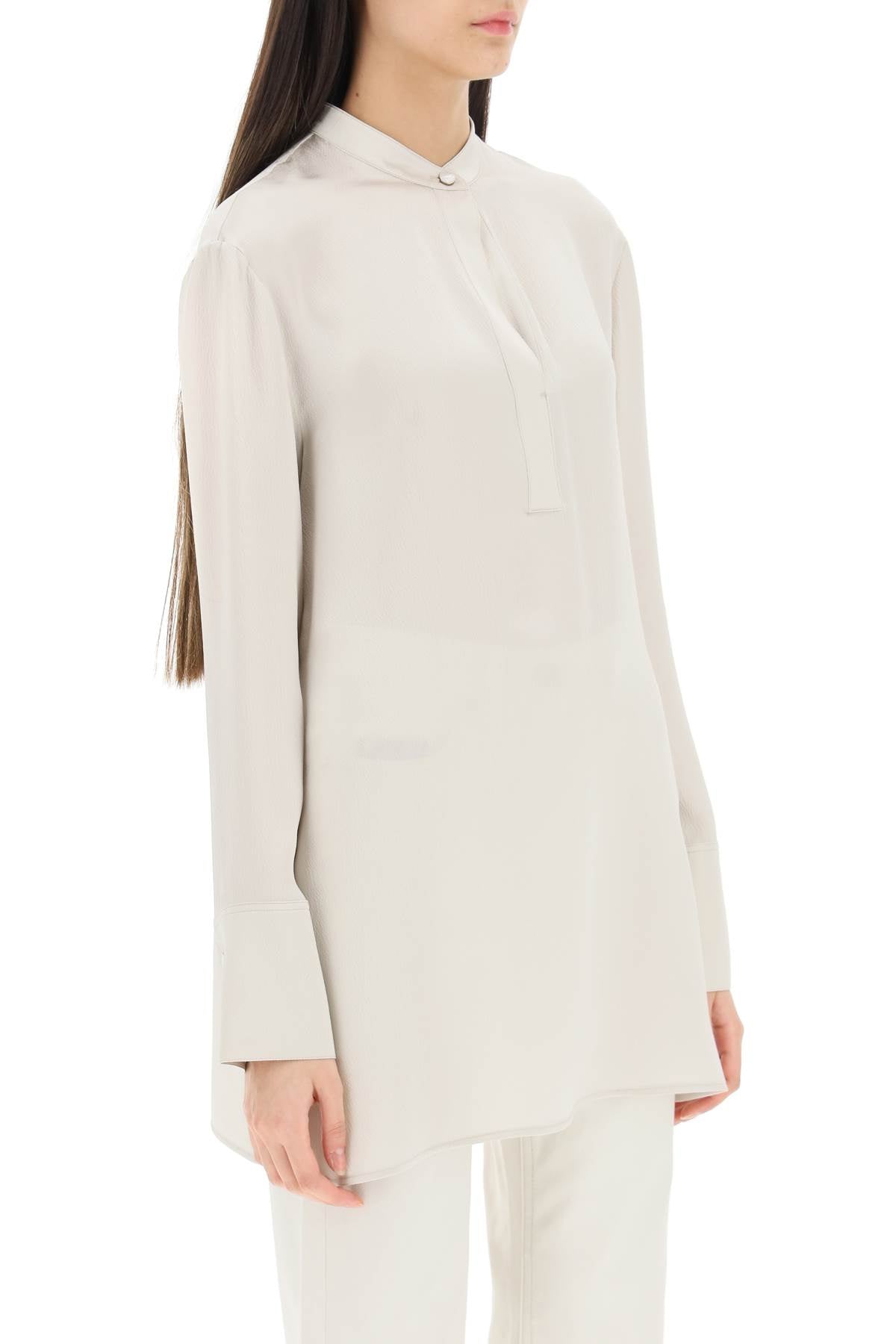 Agnona Hammered Silk Satin Blouse   Beige