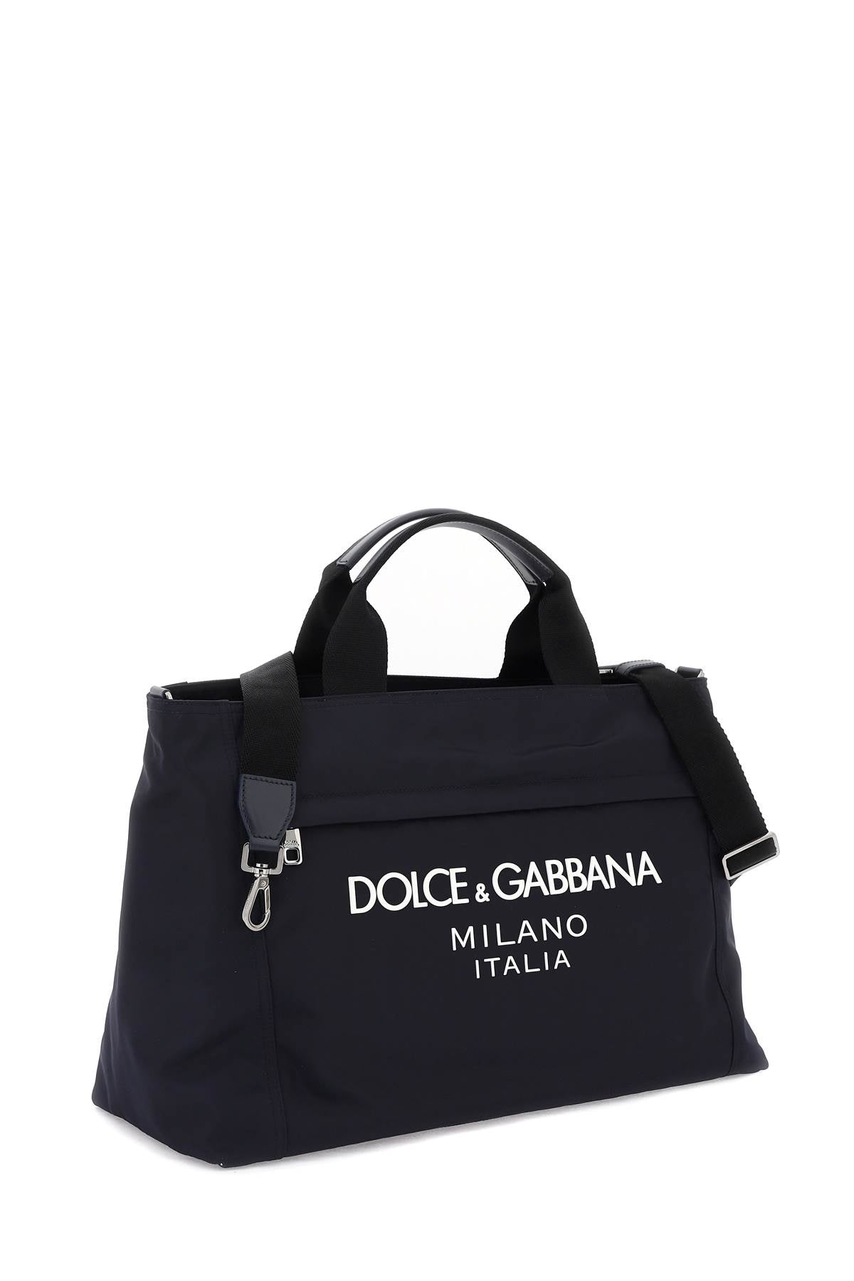 Dolce & Gabbana Rubberized Logo Nylon Duffle Bag   Blue