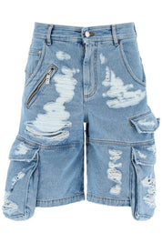 Gcds Ultracargo Destroyed Denim Shorts   Blue