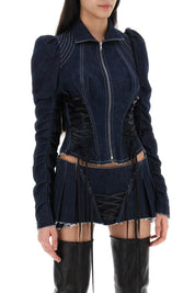 Dilara Findikoglu Denim Jacket With Corset Detailing   Blue