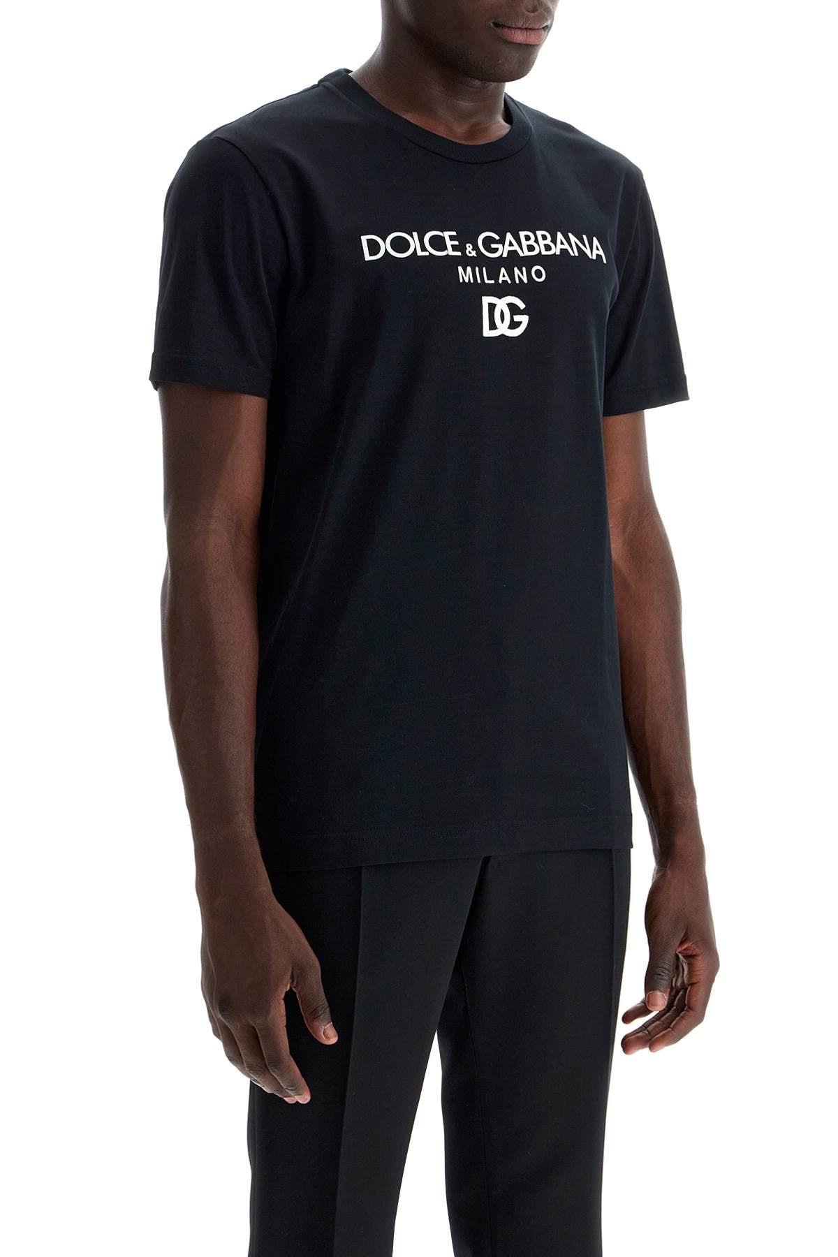 Dolce & Gabbana "dg Embroidered T Shirt With Lettering Logo Print   Black