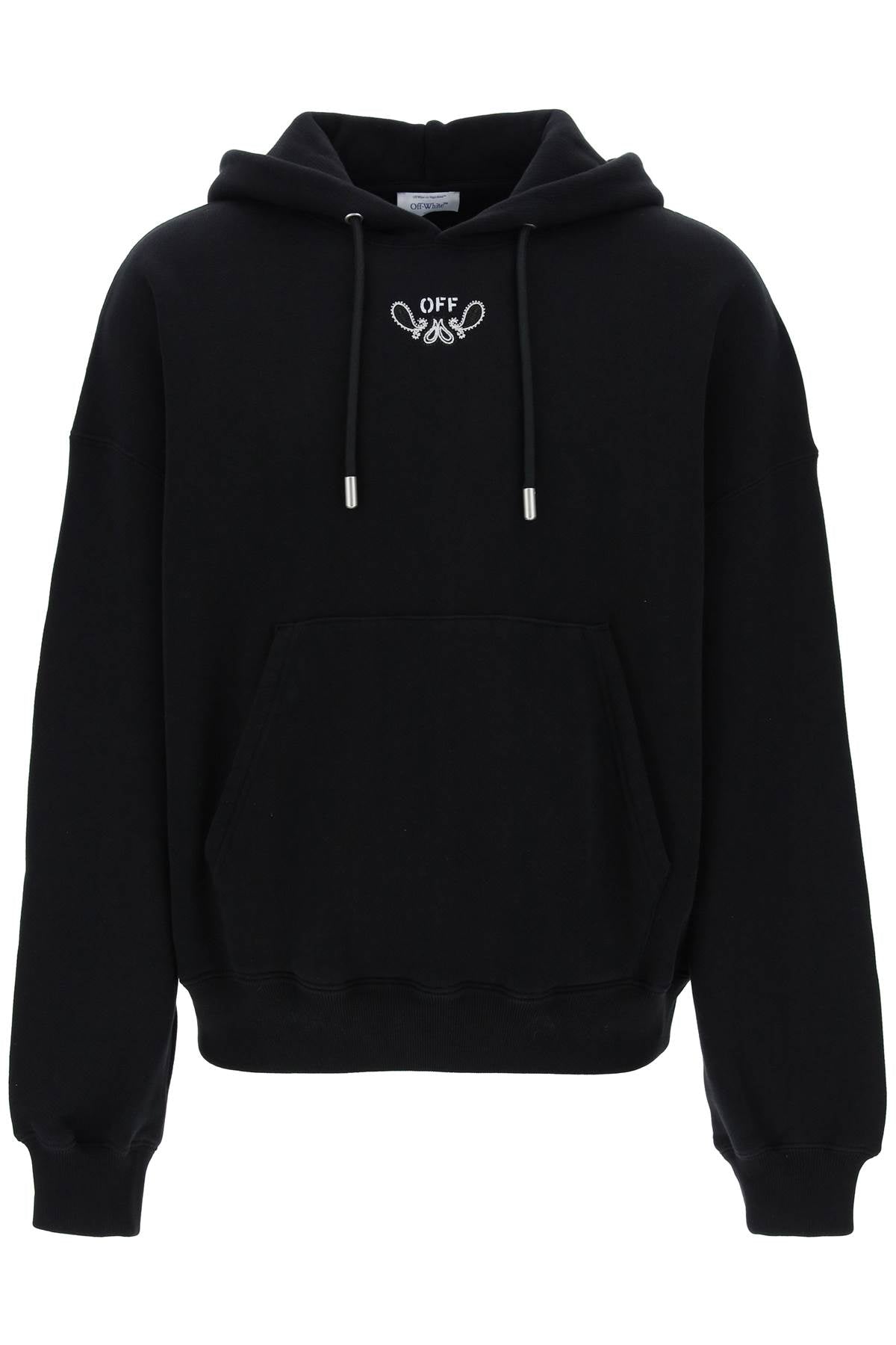 Off White Hooded Sweatshirt With Paisley   Black